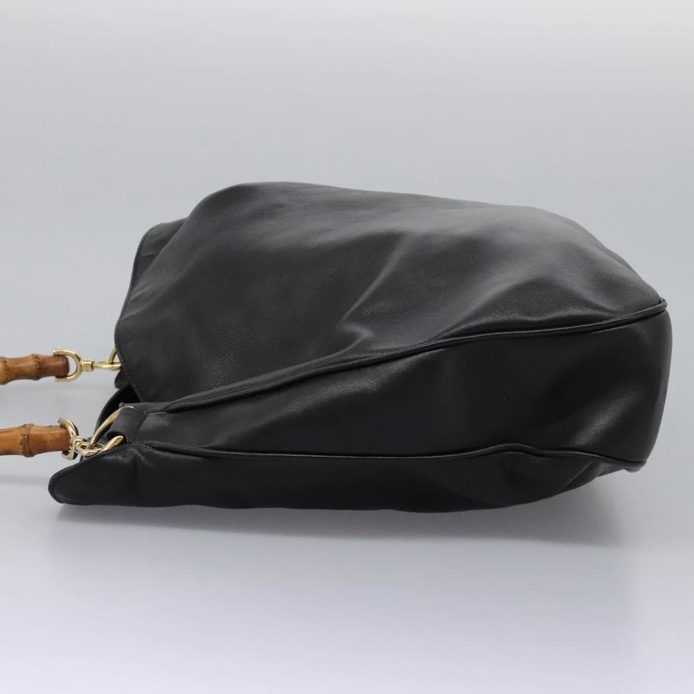 GUCCI Bamboo Hand Bag Leather 2way Black Gold 001 1014 1577 0 Auth nb190 - Picture 3 of 16
